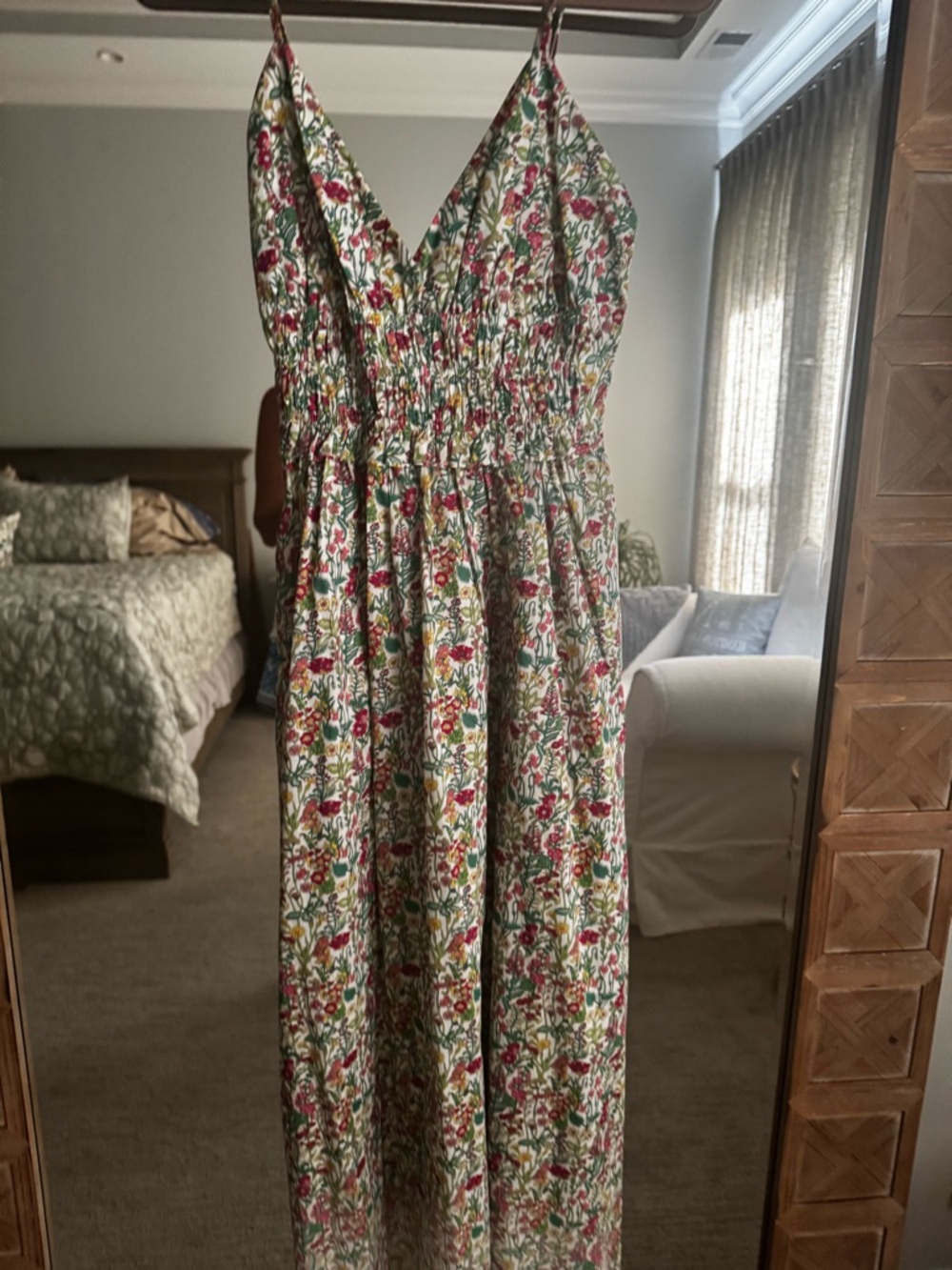 J. Crew Liberty Floral Smocked Waist Maxi Dress in White, Pink & Green - Picture 3 of 6